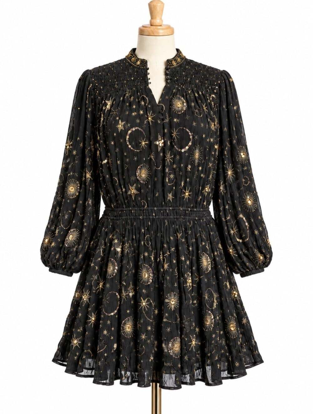 AllSaints Bella Selene Dress US 4 Black Gold Celestial Sequin Beaded NWT